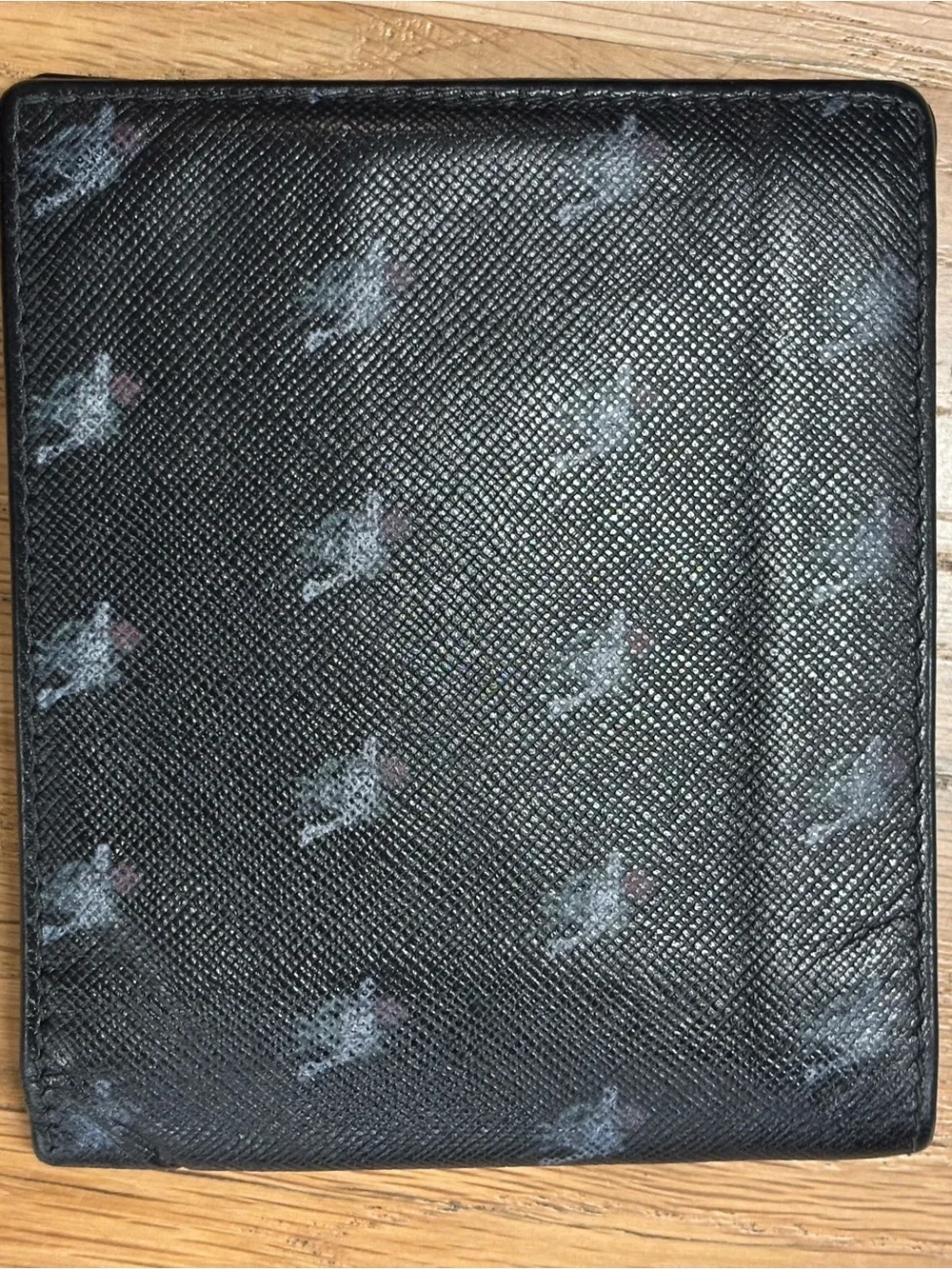 Prada Black Saffiano Leather Card Holder Wallet with Printed Motif